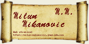 Milun Mikanović vizit kartica
